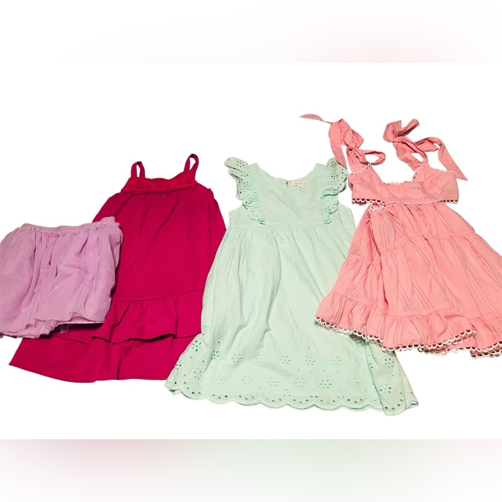 Cute Lot Of 3 Girls Summer Dresses & 1 Skirt Size 5 Small Jumping Beans Katie J